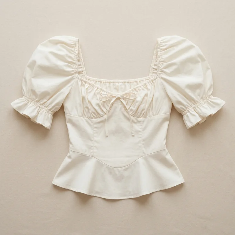 Milkmaid Puff-Sleeve Top